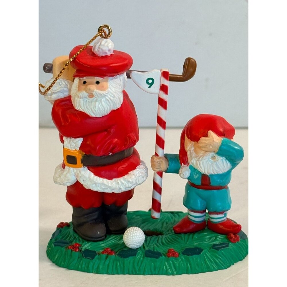 Vintage Golfing Santa's Best Fore 1992 Christmas Ornament Elf Caddie